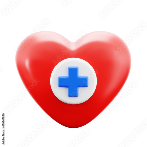 love heart with plus symbol for healthy care medical hospital 3d icon illustration render design