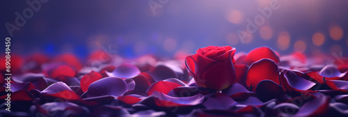 Pink and red roses petals on a bokeh background. photo