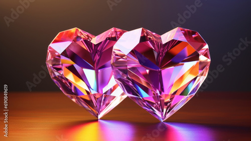 Two crystal colorful hearts