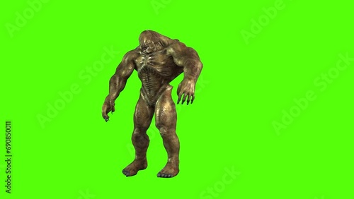 Monster Getting Gunshot Hit Green Screen Animation 3D Rendering