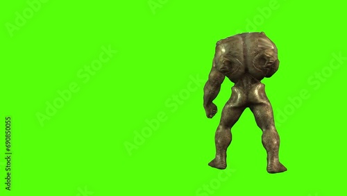 Monster Headlock Green Screen Animation 3D Rendering.