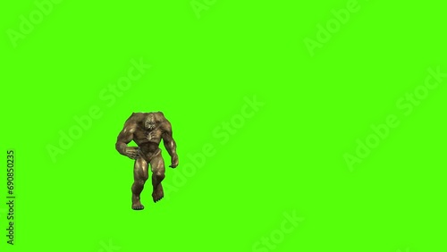 Monster Jump Attack Green Screen Animation 3D Rendering