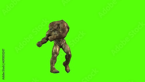 Monster Knee Strike Green Screen Animation 3D Rendering