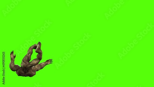 Monster Knocked out Green Screen Animation 3D Rendering