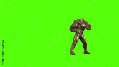 Monster Low Kick Green Screen Animation 3D Rendering.