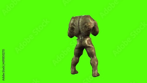 Monster Kick Attack Green Screen Animation 3D Rendering.