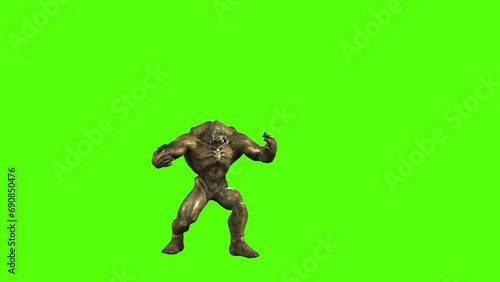 Monster Punch Green Screen Animation 3D Rendering.