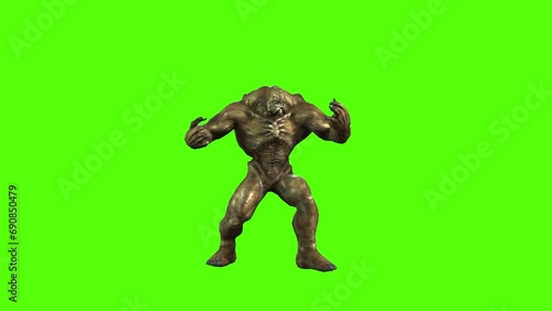 Monster Punch Green Screen Animation 3D Rendering.