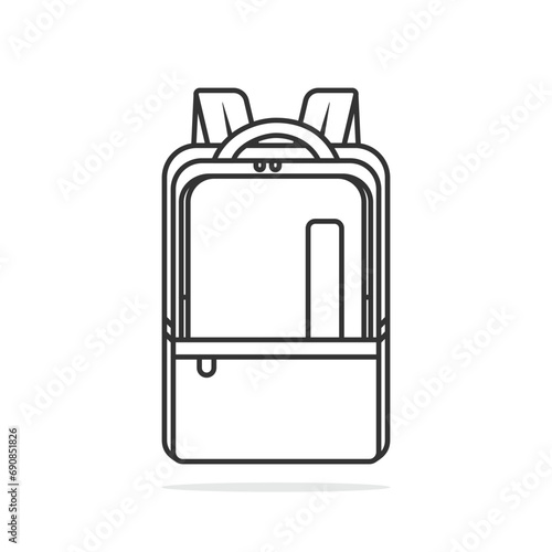 Cartoon vector backpack isolated on light background. Back to school flat illustration. Basic urban bag. Travel hand luggage. Kids school bag design. Child studying colorful fabric backpack.