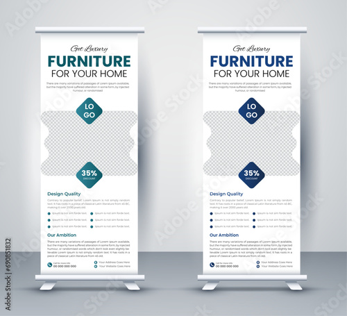 Furniture business Marketing Rollup banners Design Template, editable pop up display design layout , promotional, creative retractable banner advertising display template in illustrator
