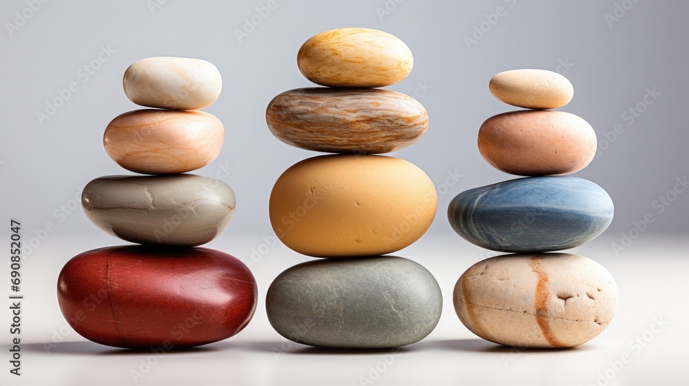 Meditation Rock Stack Poise Stones for Serenity and Mindfulness Simple Harmony Five Stones on White Background for Tranquility Stone Cairn for Peaceful Wellness Background Meditation Rock Stack Poise Stones for Serenity and Mindfulness Simple Harmony Five Stones on White Background for Tranquility Stone Cairn for Peaceful Wellness Background