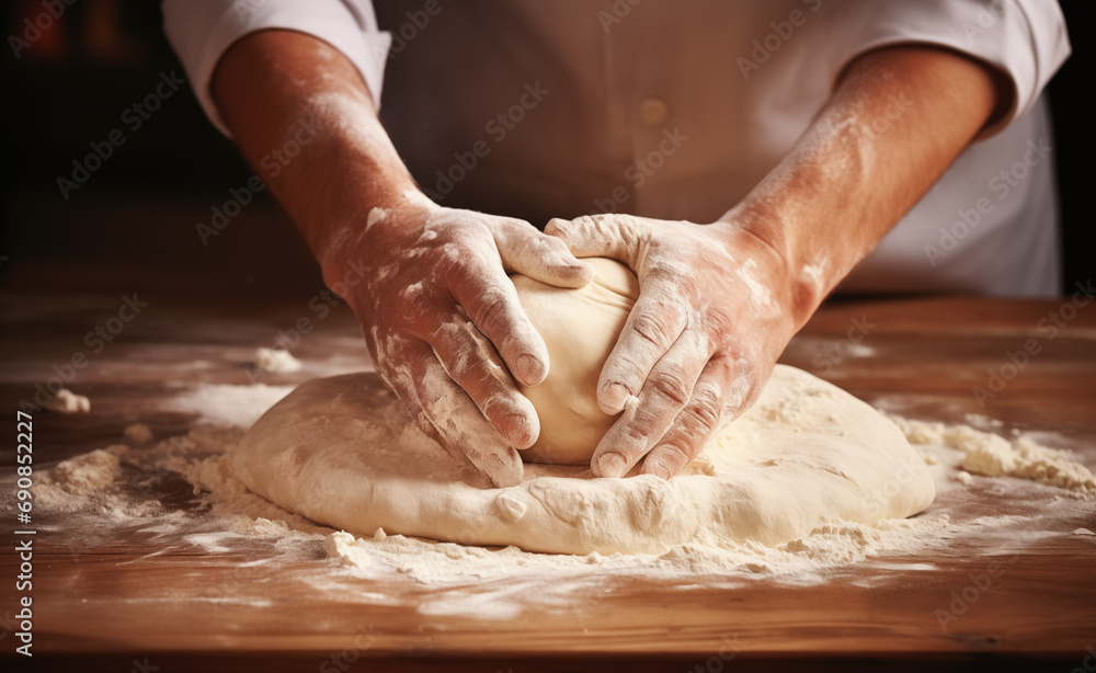 Bakery flour rolling hands prepare dough for pizza pasta food meal restaurant