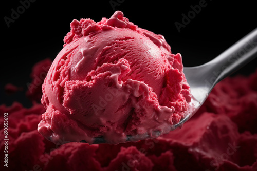A scoop of red velvet cake batter ice cream. (Generative AI) photo
