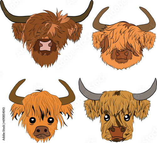 Highland Cow Head, Scottish Highland Cow Face, Farm Animal Wrendale Cow Bundle