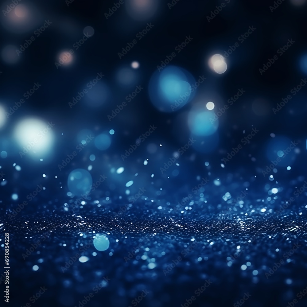 Blue abstract background with white and silver particles. Bokeh effect in the background - Generative AI