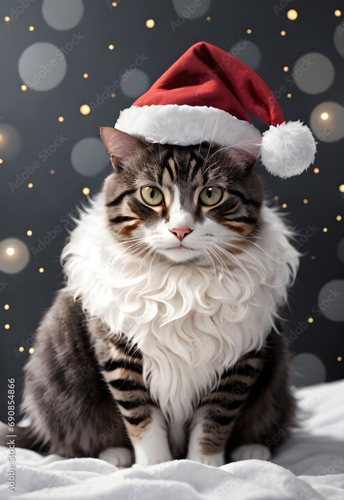 cute cat wear santa hat with snow ai generated cute cat wear santa hat with snow ai generated