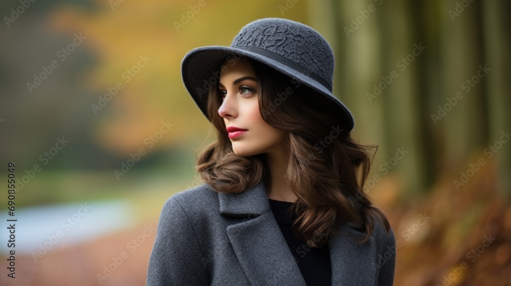 A picture of well looking Woman with winter dress and Hat
