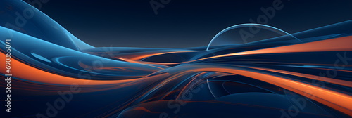 a computer generated image of a blue and orange wave. Featuring fluid patterns, Creative concept, 3D, abstract, and Streak concepts