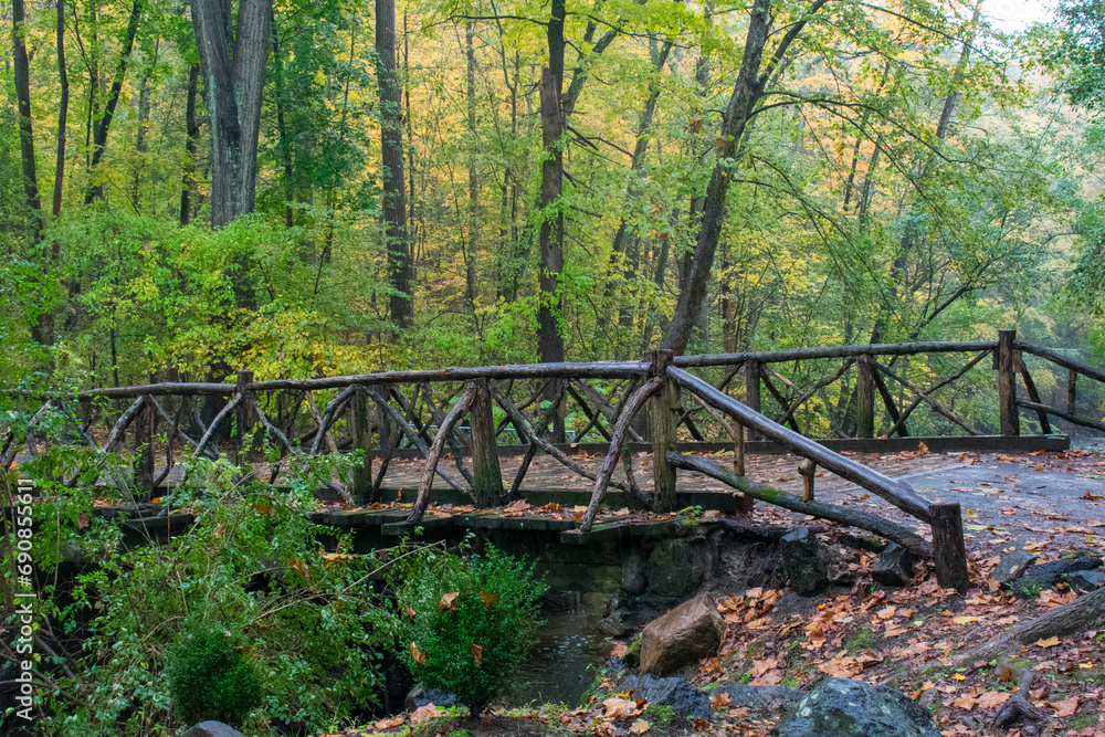 Beautiful Log Bridge Across Creek in Sleepy Hollow Cemetery Beautiful Log Bridge Across Creek in Sleepy Hollow Cemetery