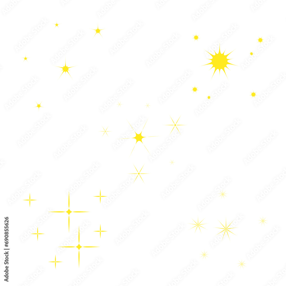 Yellow Sparkle Star With Simple Design. Vector Illustration Set. 