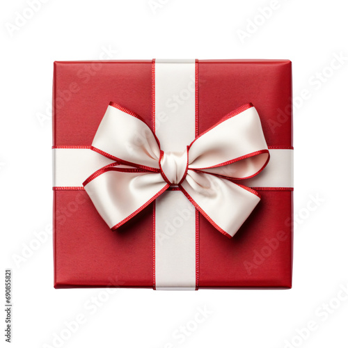 Romantic Red gift box with ribbon,white box present,birthday gift, Valentine and Christmas celebration , isolated on white and transparent background © Sara_P