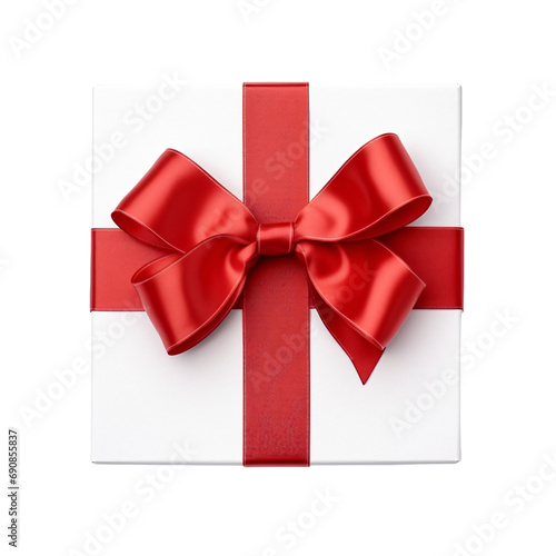 Romantic Red gift box with ribbon,white box present,birthday gift, Valentine and Christmas celebration , isolated on white and transparent background