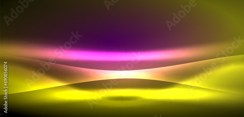 Dynamic waves in ethereal glow of neon lights. Concept merges fluidity of motion with vibrant allure of neon, crafting entrancing backdrop that embodies both vitality and futuristic sophistication