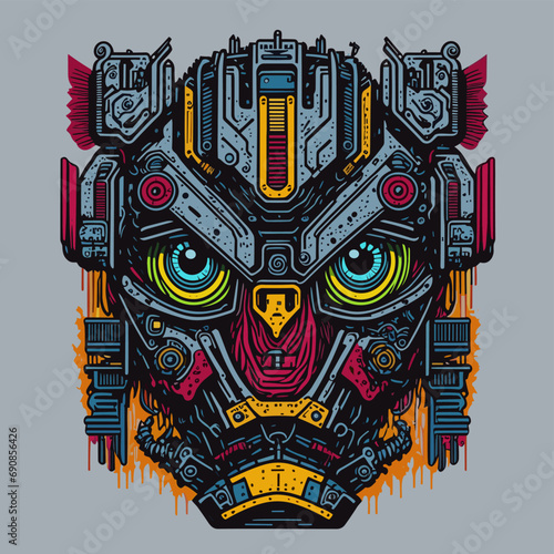 2D Vector Cartoon Illustration futuristic transformers face robotic technology machine mechanical
