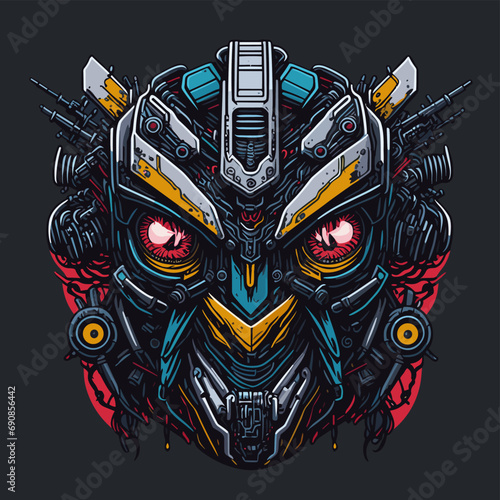 2D Vector Cartoon Illustration futuristic transformers face robotic technology machine mechanical
