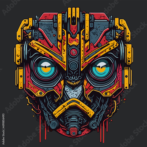 2D Vector Cartoon Illustration futuristic transformers face robotic technology machine mechanical
