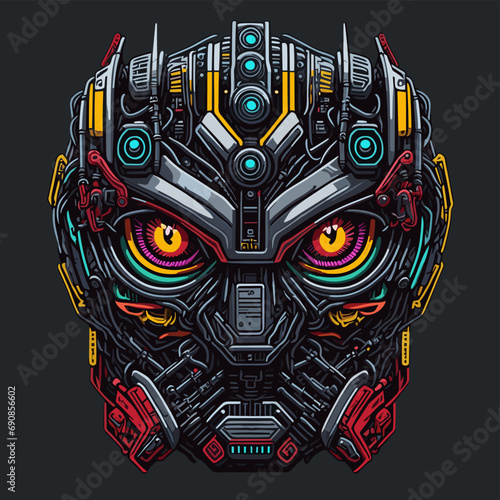 2D Vector Cartoon Illustration futuristic transformers face robotic technology machine mechanical
