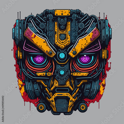 2D Vector Cartoon Illustration futuristic transformers face robotic technology machine mechanical
