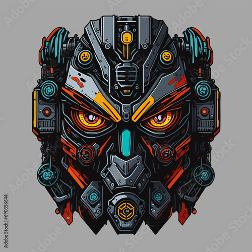 2D Vector Cartoon Illustration futuristic transformers face robotic technology machine mechanical
