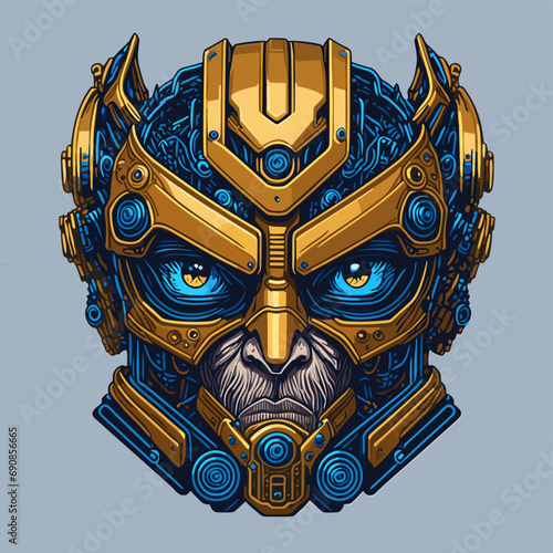 2D Vector Cartoon Illustration futuristic transformers face robotic technology machine mechanical
