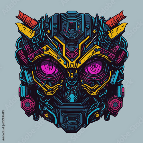 2D Vector Cartoon Illustration futuristic transformers face robotic technology machine mechanical
