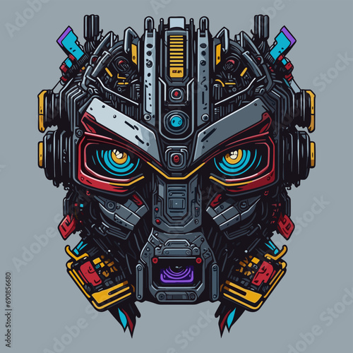 2D Vector Cartoon Illustration futuristic transformers face robotic technology machine mechanical
