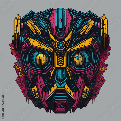 2D Vector Cartoon Illustration futuristic transformers face robotic technology machine mechanical
