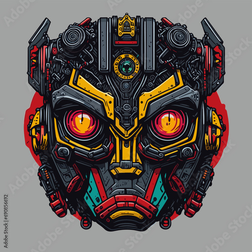2D Vector Cartoon Illustration futuristic transformers face robotic technology machine mechanical
