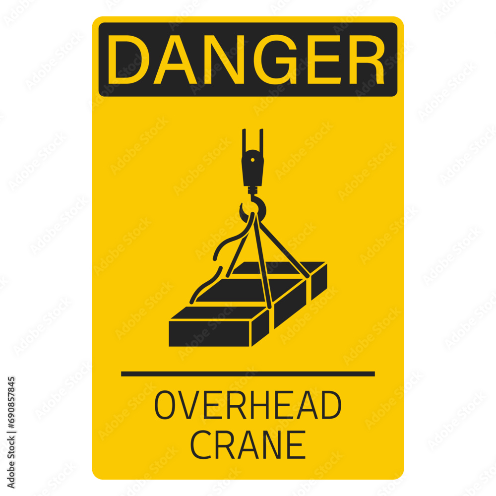 Printable rectangle yellow safety sign overhead crand, risk of fall ...