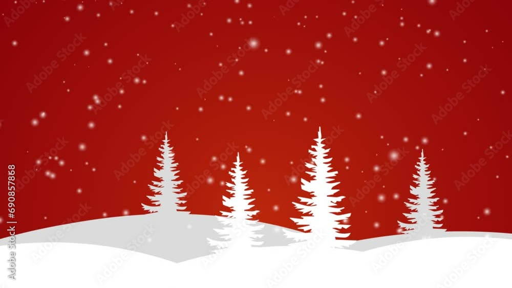 Animation of falling snowflakes with pine trees, Animation of falling snowflakes with pine trees,