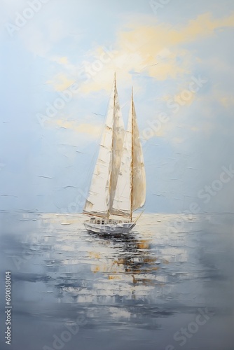 sailboat ocean sky background meisje met parel cream colored room drifting spray photo
