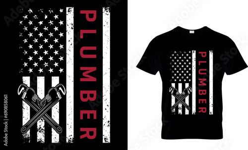 USA American flag Plumber  Funny Gift T-Shirt Design 