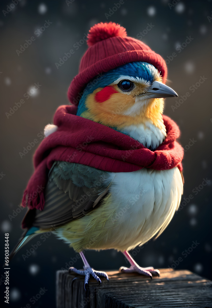 cute bird wear winter fashion ai generated