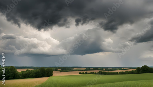 Rural landscape with storm clouds, in summer