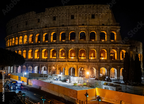 Amazing colosseum stadium exterior illuminated at night