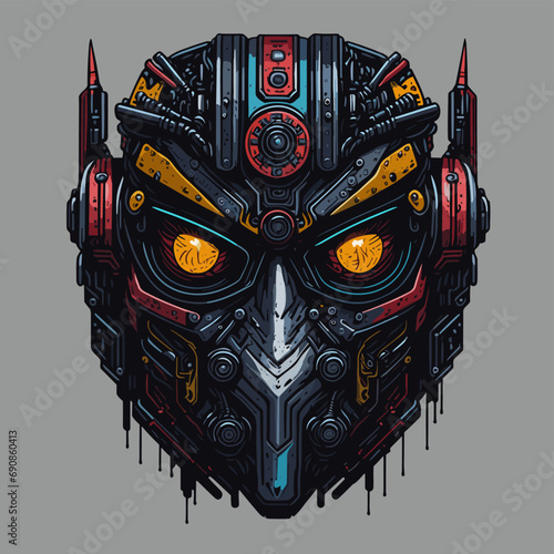 2D Vector Cartoon Illustration futuristic transformers face robotic technology machine mechanical
