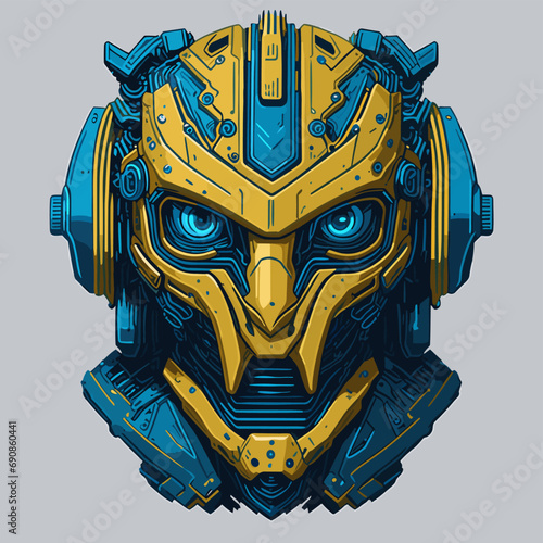 2D Vector Cartoon Illustration futuristic transformers face robotic technology machine mechanical
