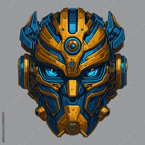 2D Vector Cartoon Illustration futuristic transformers face robotic technology machine mechanical
