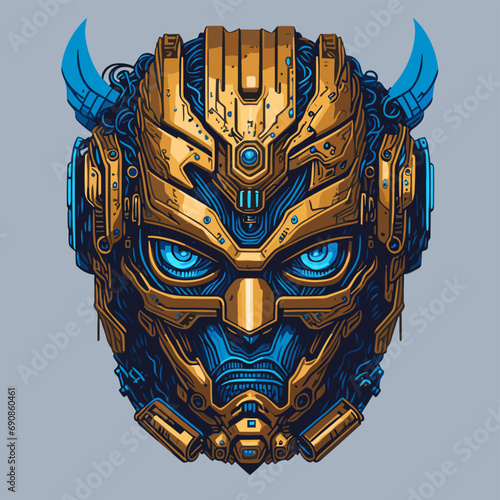 2D Vector Cartoon Illustration futuristic transformers face robotic technology machine mechanical
