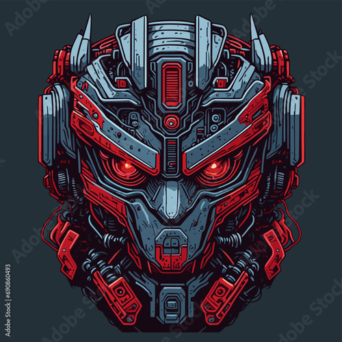2D Vector Cartoon Illustration futuristic transformers face robotic technology machine mechanical
